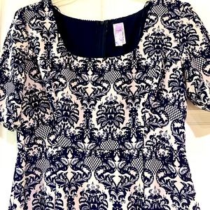 Navy and cream A lined dress in cute print